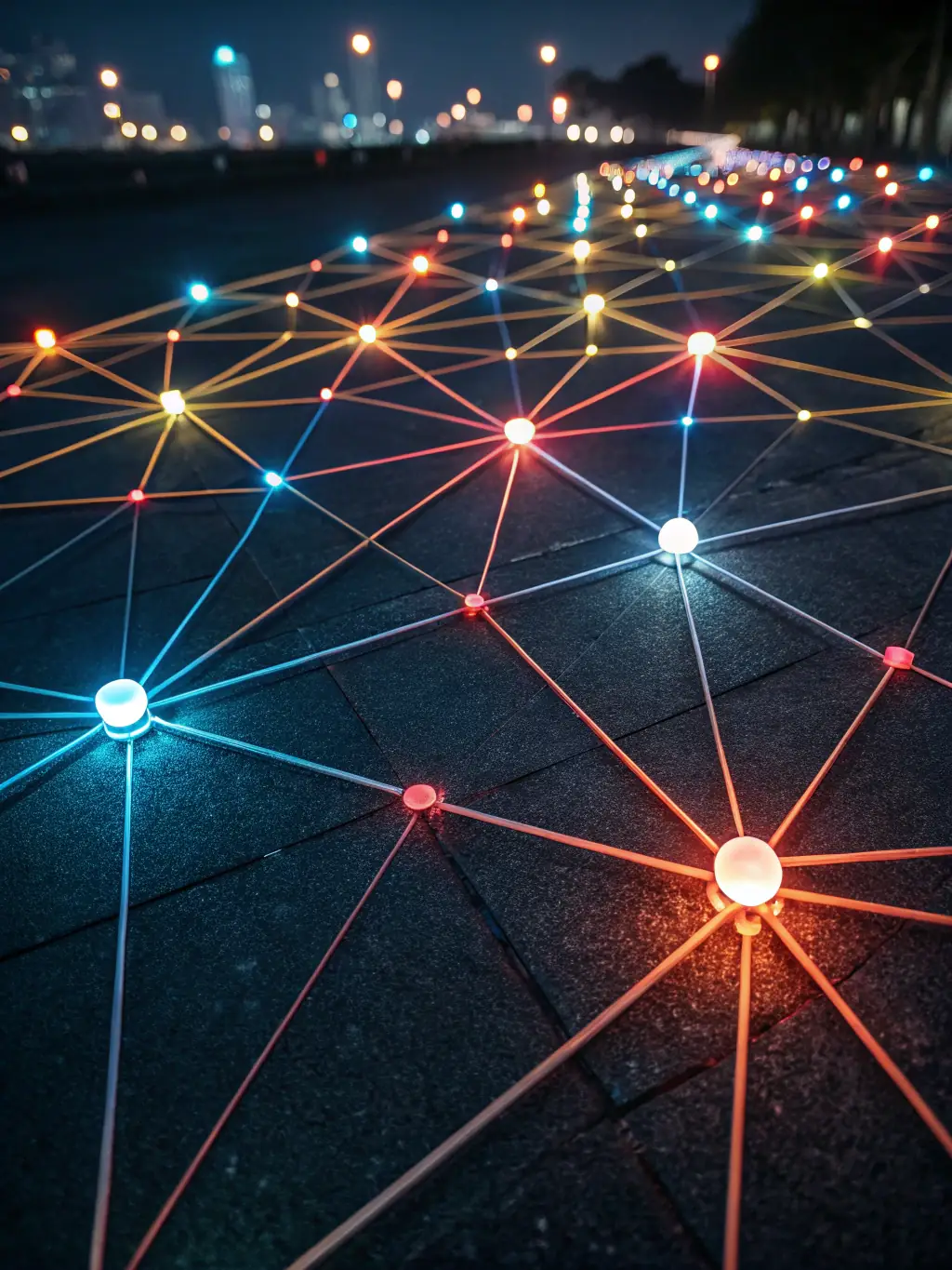 A dynamic network diagram illustrating adaptive automation, showcasing streamlined workflows and optimized processes.