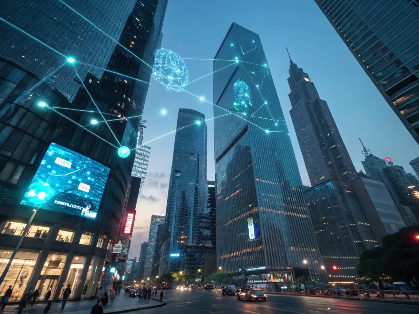 A futuristic cityscape with interconnected nodes representing Agentic AI platforms, symbolizing scalability and innovation.
