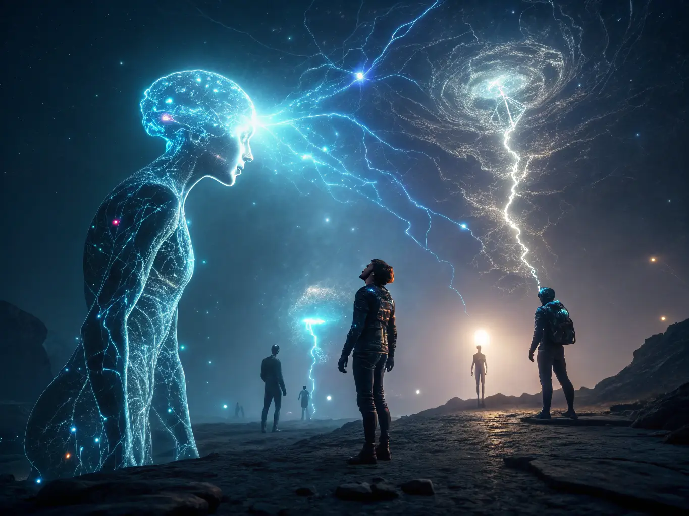 An abstract image representing the convergence of AI technologies, symbolizing AGI Development's forward-thinking approach and innovation.