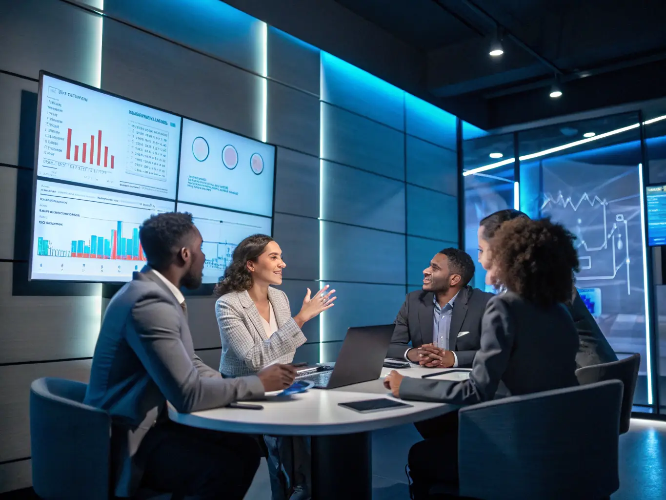 A diverse team of AI specialists working on a complex AGI project, emphasizing Connectech Group's collaborative and multidisciplinary approach to solving complex problems.